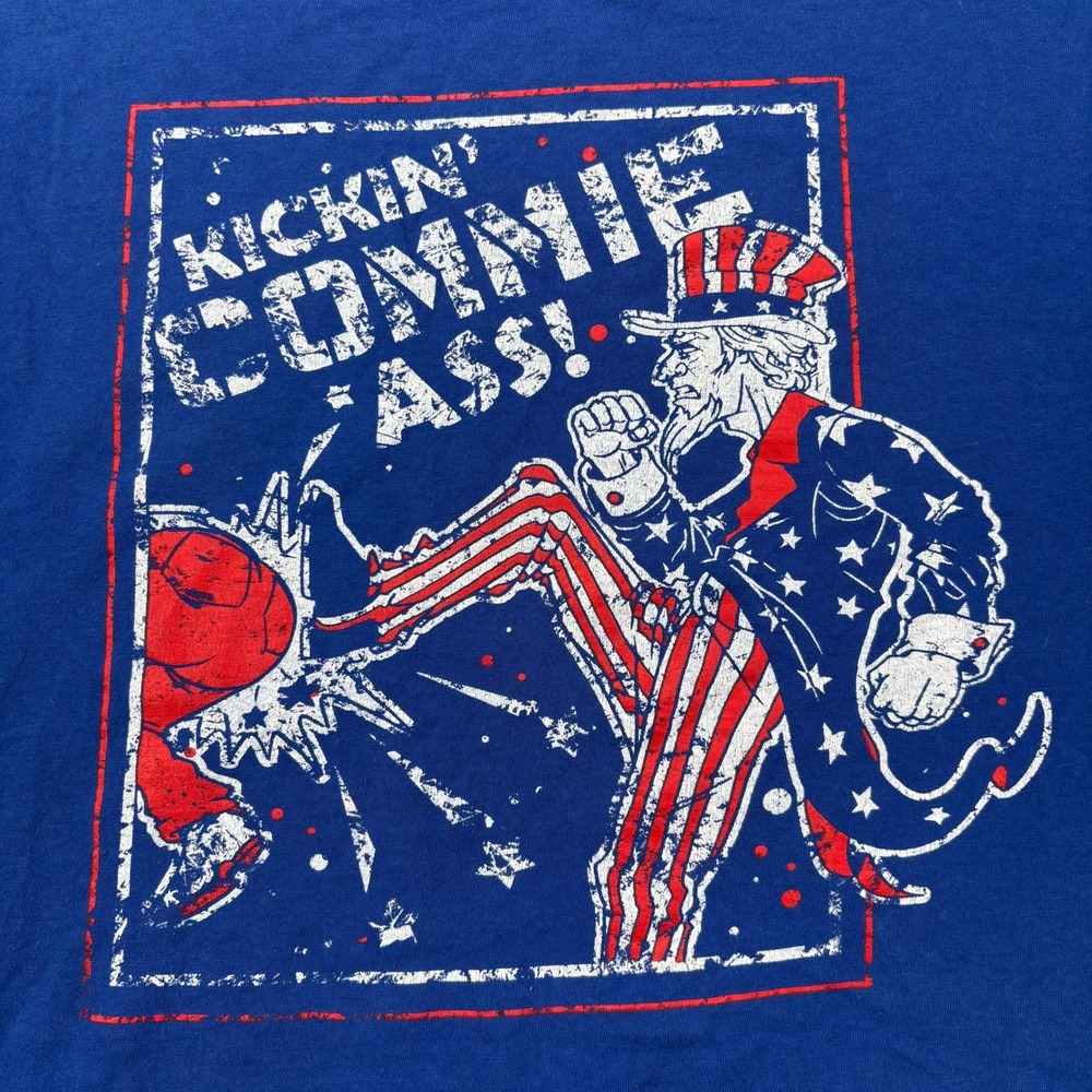 Grunt Style Shirt Mens XXL Blue Patriotic Uncle Sam Kickin' Commie‎ Ass! Graphic